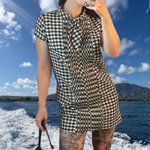 Vintage 1960s Black and White Gingham Dress